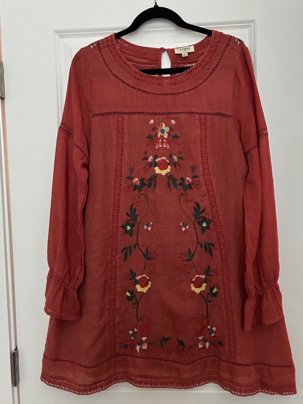 Umgee Rust Embroidered Floral Mini Dress